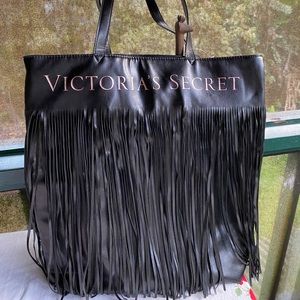 NWT Victoria Secret Black Fringe Tote Bag